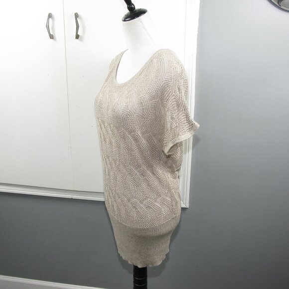 Cache Gold Metallic Shimmer Crochet Short Sleeve Sweater Size Large - Picture 3 of 6